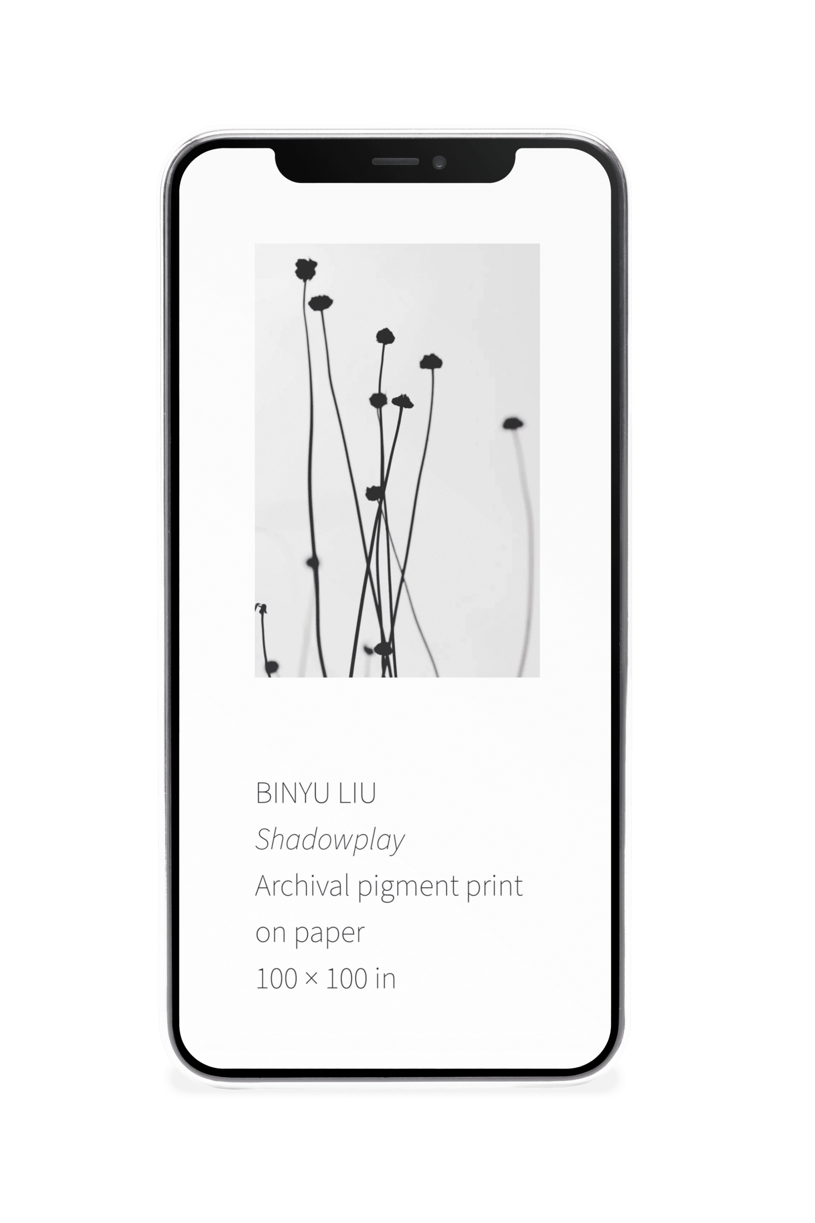 Atelier gallery website on a phone — Shadowplay by Binyu Liu