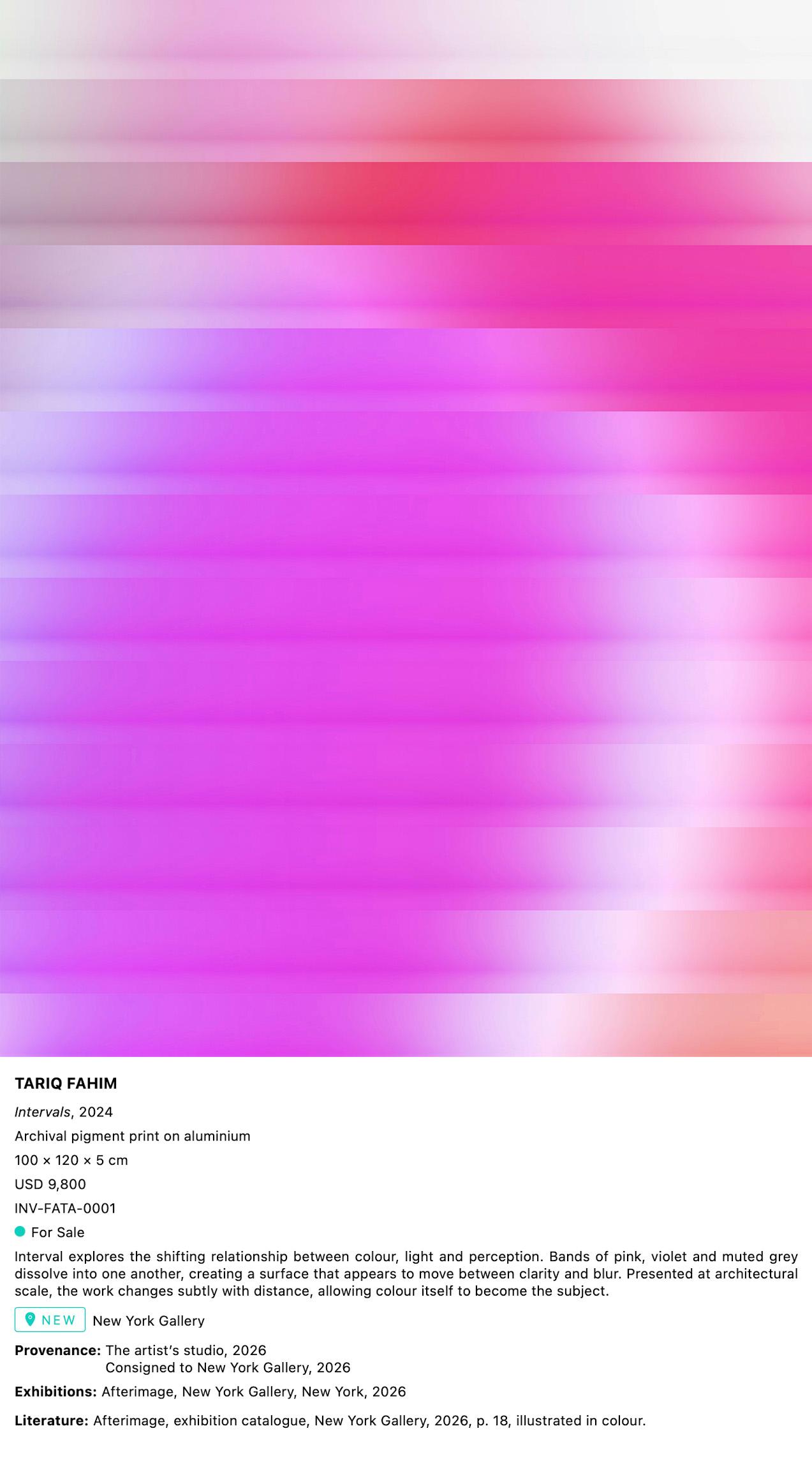 Artwork record for Tariq Fahim, Intervals, 2024 — archival pigment print on aluminium, for sale